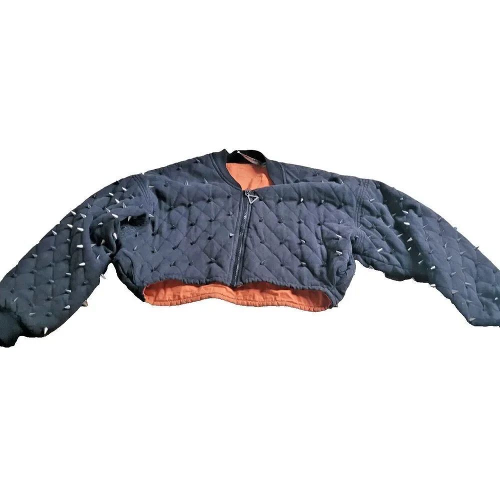 Oversize Studded Cropped Canvas Jacket "Bitching and Junkfood" Sz S fits like L